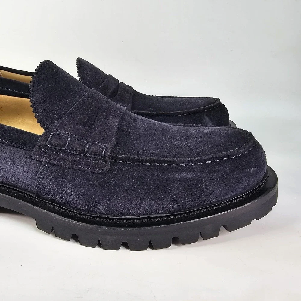 Scarosso Nick Wooster Chunky Loafers Men 13 46 Navy Suede Vibram Lug Soles Italy